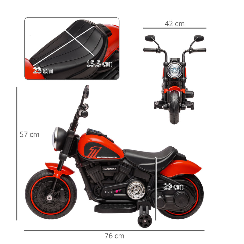 Moto Elettrica per Bambini 18-36 Mesi con Rotelle e Fanale 76x42x57 cm Rosso e Nero-3