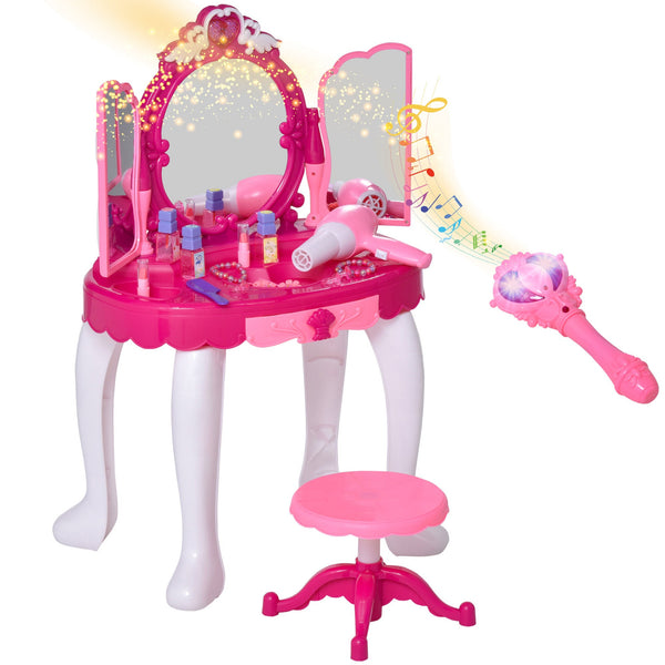 Postazione Trucco Specchiera Giocattolo per Bambini con Sgabello e Accessori Rosa acquista