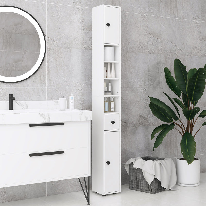 Mobile a Colonna Bagno 20x20x180 cm Design Slim in Legno Bianco  