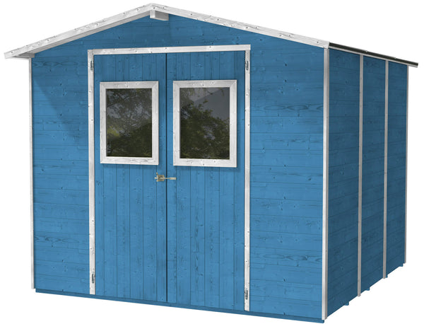 sconto Casette Box da Giardino in Legno Porta Utensili 238x167x214 cm con 2 Porte e Finestre Ecla Azzurra