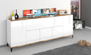 Credenza 4 Ante + 1 Anta Ribalta 200x40x82 cm Sunrise Bianco Lucido e Acero Pereira