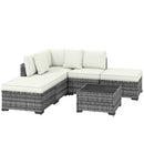 Set 6 Pezzi >Salotto da Giardino con Divano Modulare Tavolino e Cuscini in Rattan e Acciaio Grigio      