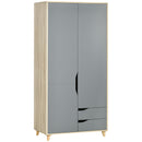 Armadio Guardaroba a 2 Ante 88,9x50,1x184,5 cm 3 Ripiani e 2 Cassetti in Truciolato e MDF Grigio