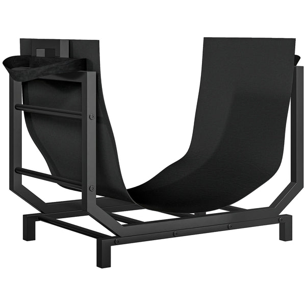sconto Porta Legna da Interno Esterno in Metallo con Borsa Oxford 53x33x43 cm Nero