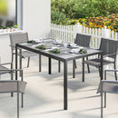 Tavolo da Giardino 4-6 Persone 150x80x74 cm con Piano Effetto Legno in Acciaio e Plastica Grigio e Nero      