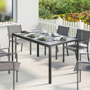 Tavolo da Giardino 4-6 Persone 150x80x74 cm con Piano Effetto Legno in Acciaio e Plastica Grigio e Nero      