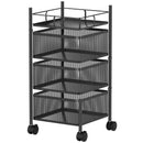 Carrello Cucina a 3 Livelli 27,5x27,5x62 cm con Cestini in Metallo Girevoli Ruote e Freno Nero      