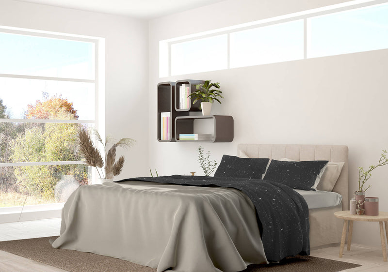 Set Lenzuola con Stampa Sopra Sotto e Federe Stars Grigio Varie Misure