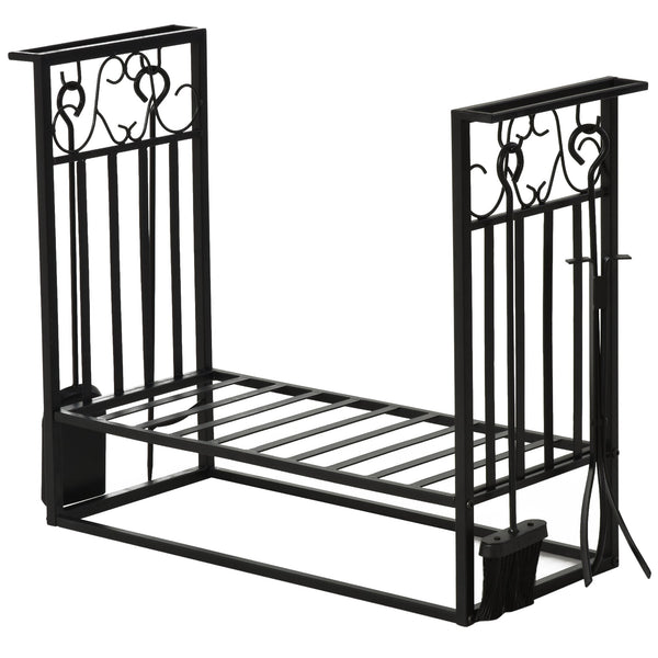 sconto Portalegna Legnaia 75x30x60 cm in Acciaio con Attrezzi Nero