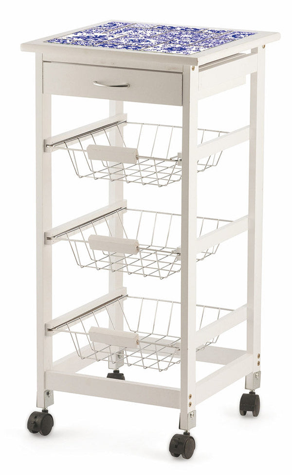 online Carrello da Cucina Salvaspazio 37x37x76 cm 3 Ceste in Legno Soriani Mattonelle Bianco
