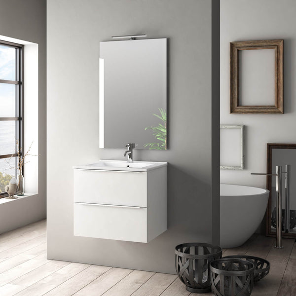 sconto Mobile da Bagno Sospeso con Lavabo Specchio e Lampada a LED TFT Luna Bianco Lucido