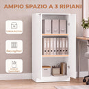 Mobiletto da Ufficio 60x33,5x108 cm con 3 Ripiani e Ante in Truciolato Bianco      