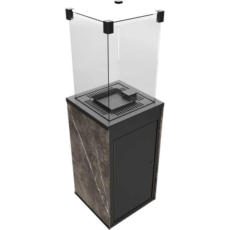 Stufa a Gas da Esterno cm 155,3x48,2x48,2 Flig Gastonia Pietra Naturale Grigia con Telecomando e Vetri