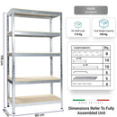 Scaffale in Metallo 5 Ripiani in Legno Truciolato 90x40x176 cm Joker Zincato