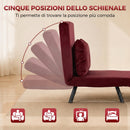 Poltrona Letto Imbottita 3 in 1 63x73x81 cm con Schienale Reclinabile in 5 Posizioni e Cuscino in Velluto Rosso Vino      
