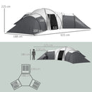 Tenda da Campeggio 6 Posti Impermeabile con 3 Aree Notte Soggiorno e Portico in tessuto Oxford Grigio