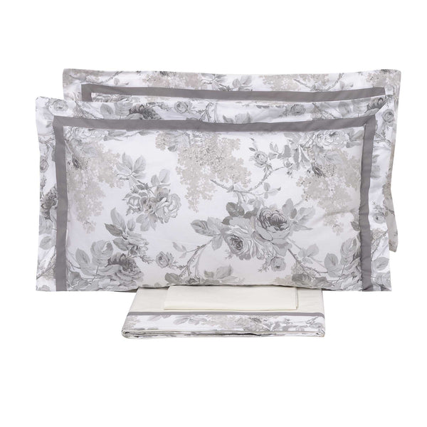 Set Lenzuola Matrimoniale Sopra Sotto e Federe con Stampa Garrini Lauren Grigio prezzo