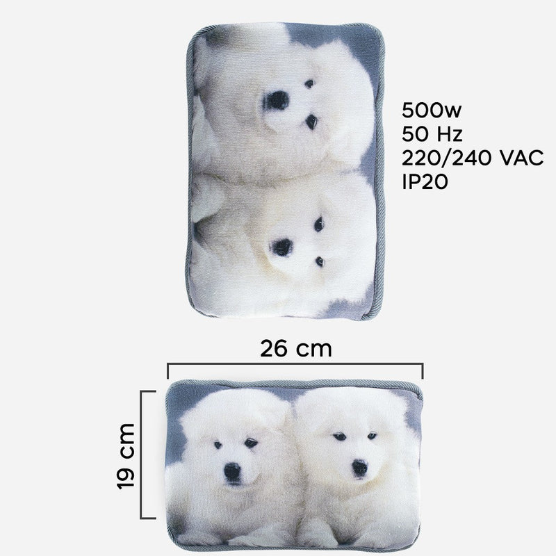 Borsa Acqua Calda Elettrica Scaldamani Ricaricabile Cuccioli Grigio