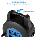 Avvolgicavo Multipresa 10 Metri con Interruttore di Protezione Prolunga e 4 Prese Nero e Blu      
