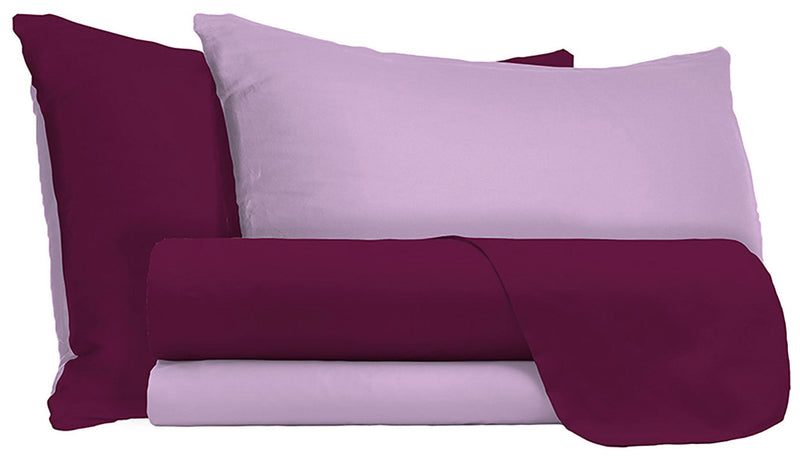 Set Lenzuola Sopra Sotto e Federe Doubleface Lilla\/Prugna