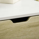 Tavolino da Caffè  106x58x39 cm con Cassetti e Ripiano in Vetro in Truciolato Bianco