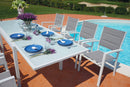 Tavolo Allungabile da Giardino 135/270x90x74 cm Selinunte in Alluminio Piano in Vetro Bianco