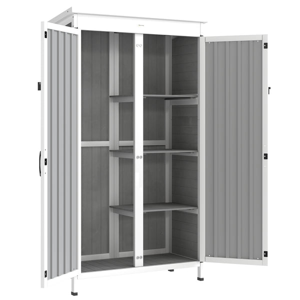 acquista Armadio da Giardino 94x43x166 cm con Ripiani Rimovibili e Porta Bloccabile in Legno e Acciaio Bianco e Nero