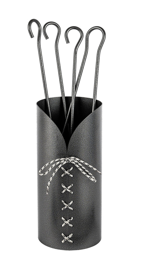 Trespolo per Attrezzi Camino Cilindrico Laccio con Paletta Scopino Attizzino e Pinza Ø15,2x62 cm in Ferro Verniciato Grigio Martellato online