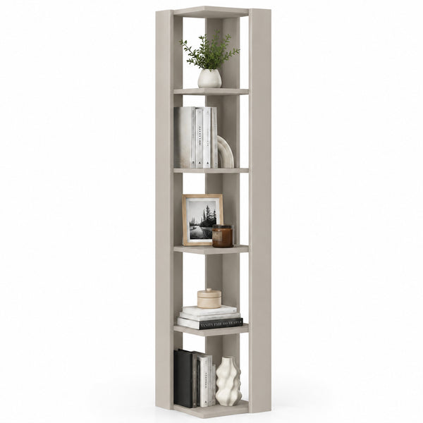Libreria Angolare 34x34x161 cm Scaffale Salvaspazio 5 Ripiani in Legno Sabbia sconto