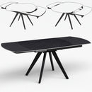 Tavolo Allungabile Piano Rotante 140-180x90x77 cm in Ceramica Effetto Marmo Nero