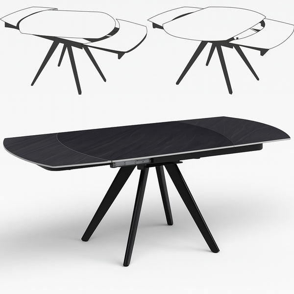 acquista Tavolo Allungabile Piano Rotante 140-180x90x77 cm in Ceramica Effetto Marmo Nero