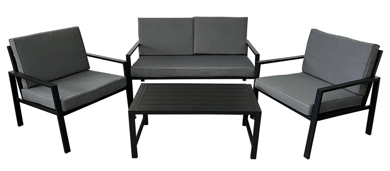 Set da Giardino Divano 2 Poltrone e Tavolino in Alluminio Grigio