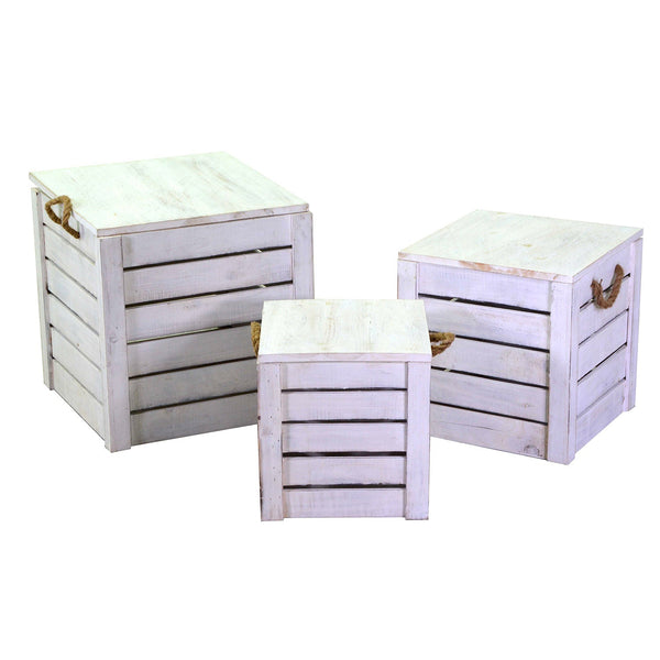 sconto Set 3 Pouf in Legno 42x42H43,5cm Bianchi