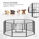 Recinto per Cani Modulare 8 Pannelli 79x79 cm in Acciaio e Metallo Nero