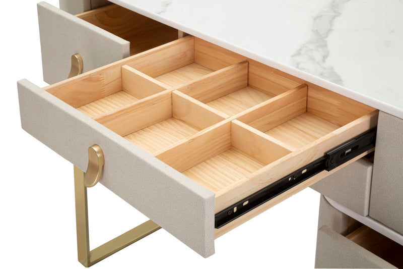 Consolle Trucco da Camera Beauty 120x75x40 cm in Legno MDF e Metallo Crema/Oro