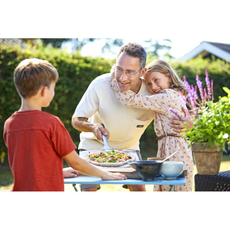 Forno per Pizza a Gas 13' Fino a 400° 34x34 cm con Pietra Refrattaria e Tagliere in Nylon