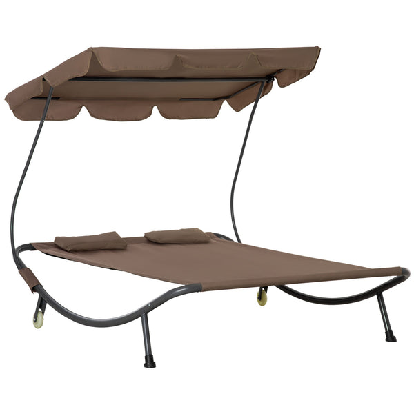 Lettino Prendisole Matrimoniale 2 Posti 200x170x134 cm con Parasole Marrone prezzo