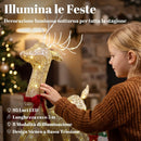 Renna Natalizia Illuminata con Slitta 80x23x125 cm con 95 LED Bianco Caldo 8 Modalità e Timer in Metallo e Poliestere Oro      