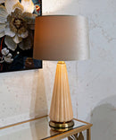 Lampada da Tavolo Perly Ø36,5x68,5 cm in Vetro e Ferro e Tessuto Perla e Oro      