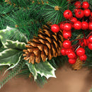 Ghirlanda Natalizia Decorativa da Interno 60cm con 35 LED Pigne Bacche e Agrifoglio      
