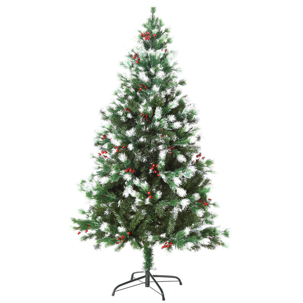acquista Albero di Natale Artificiale Innevato 150 cm 554 Rami con Bacche Rosse  Pino Verde