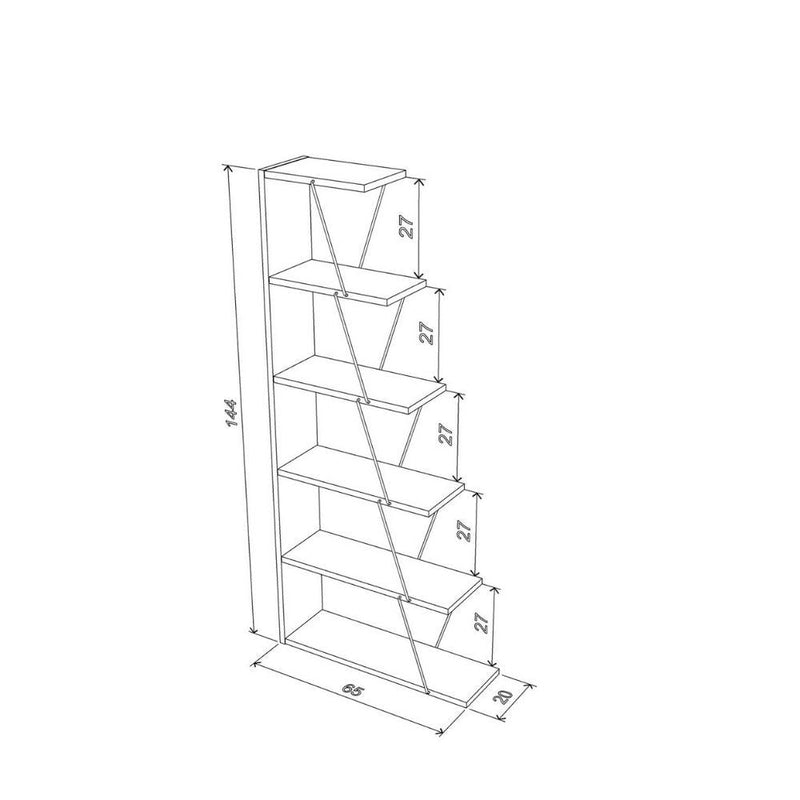 Libreria Tars mini 65x22x144 cm 5 ripiani rovere nero