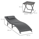 Set 2 Lettini Prendisole e Tavolino Pieghevoli in Rattan Grigio