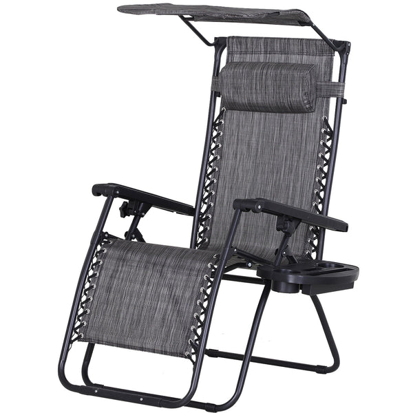 Sedia Sdraio Zero Gravity Reclinabile Pieghevole con Tettuccio e Portabicchieri in Textilene Grigio online