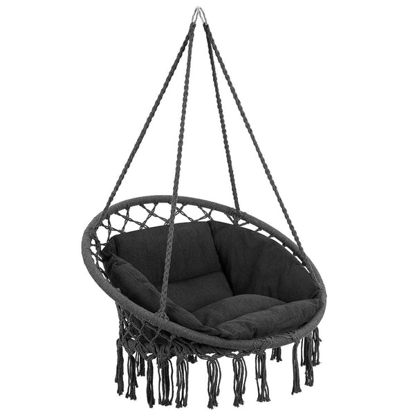 Poltrona Sospesa Giardino Tessuto Sedia Dondolo Pensile Amaca con Cuscino Grigio online