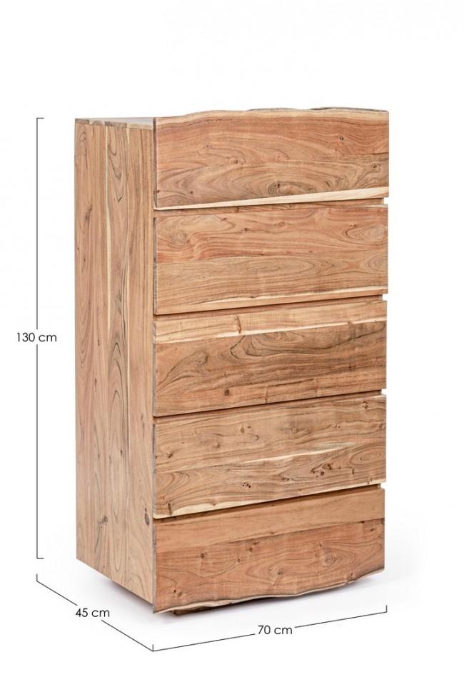 Cassettiera 5 Cassetti 70x45x130 cm in Legno Marrone