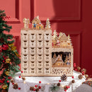 Calendario Avvento di Natale 22x9x30 cm con 12 Luci a LED in Compensato Arancione