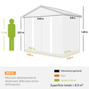 Casetta Porta Attrezzi 196x236x208 cm con Porte Scorrevoli e 4 Prese d'Aria in Acciaio e PP Grigio Chiaro      