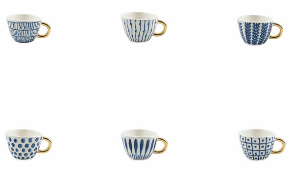 Set 6 Tazzine da Caffè Ø7x5 cm in Gres Villa d'Este Home Tivoli Masai Blu e Bianco sconto