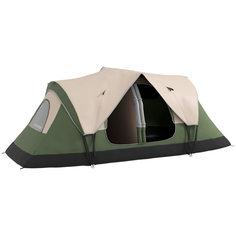 Tenda da Campeggio 450x215x180 cm 6 Posti con 2 Stanze Separate Verde Scuro   